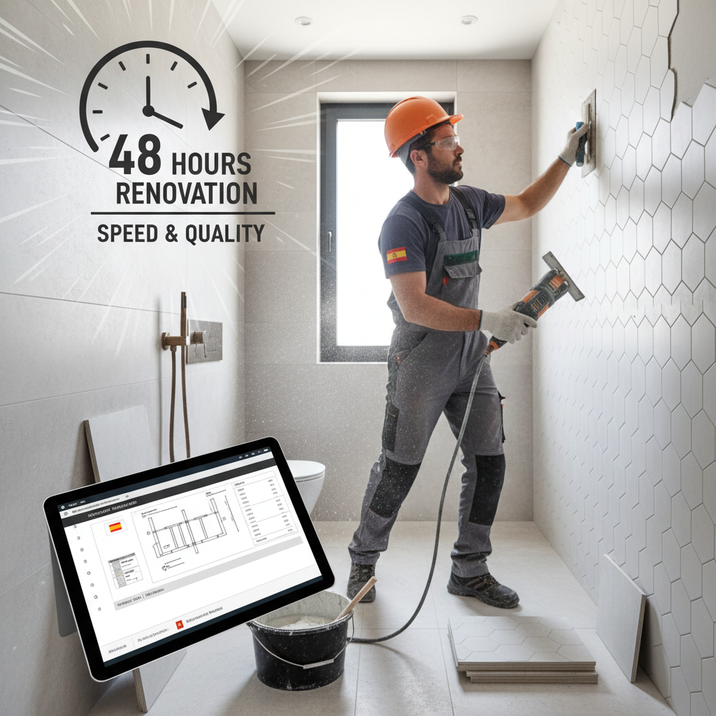 Profesional trabajando eficientemente en reforma de baño